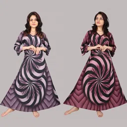 PURSA Women V-Neck Printed Nightdress-image-61