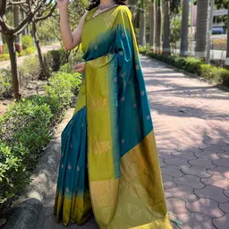 CaniBani Ethnic Motifs Zari Silk Blend Banarasi Saree image 3