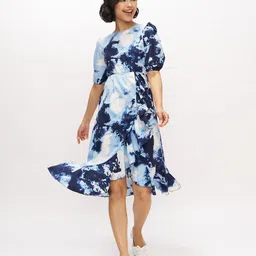 DressBerry Women Floral Print Puff Sleeve Ruffle Fit & Flare Dress-picture-29
