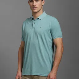 Louis Philippe Men Self Design Polo Collar Cotton Slim Fit T-shirt image 2
