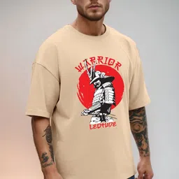 Leotude Typography Printed Round Neck Drop Shoulder Sleeves Oversized T-shirt image 2