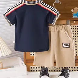 TrendyKid Boys Striped Polo Collar T-Shirt With Capris image 4