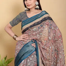 SYMVI Kalamkari Linen Blend Handloom Fashion Saree image 4