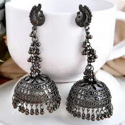 ISLANA Peacock Shaped Jhumkas Earrings-picture-27