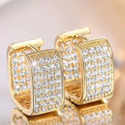 Peora Gold Plated Cubic Zirconia Studded Square Hoop Earrings-image-39