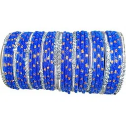 LLL FASHION Set Of 10 Blue Glass Artificial Stones & Beads Bangle-picture-39