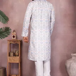 swadeshi collection Motifs Printed Band Collar Pure Cotton Straight Kurta With Pyjamas image 5