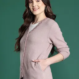 Cayman Self Design Ribbed V-Neck Woollen Sweaters image 5