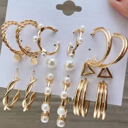 DressBerry Set Of 9 Gold-Plated Circular Shaped Hoop Earrings-image-4