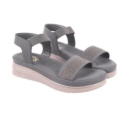 Shoetopia Women Grey Flatform Sandals with Laser Cuts image 2