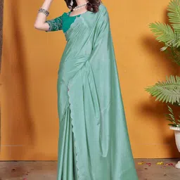 Zenophily Women Scallop Border Pure Chiffon Saree With Unstitched Blouse Piece image 2