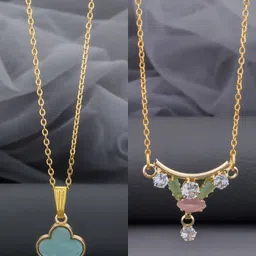 Birado Jewellery Set Of 2 Stainless Steel Gold-Plated Enamelled Necklace-picture-19