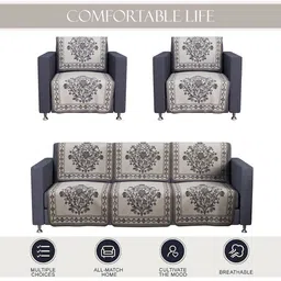 RUBOXA Grey & Black Printed Cotton Sofa Cover image 2
