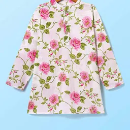 CrayonFlakes Boys Floral Printed Regular Pure Cotton Kurta with Pyjamas image 5