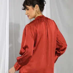 Kotty Women Satin High Neck Cuffed Sleeves Top image 5