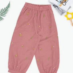 AKKRITI BY PANTALOONS Girls Floral Embroidered Jogger Pure Cotton Trousers-picture-39