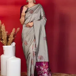 Mitera Woven Design Silk Blend Banarasi Saree-image-73