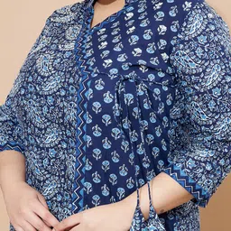 KALINI Plus Size Floral Printed V-Neck Angrakha A-Line Pure Cotton Kurta image 5