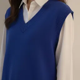 HERE&NOW Women Solid Sleeveless V-Neck Pullover Sweaters image 2