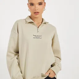 Styli Women Regular Fit Regular Length Half Zip Slogan Print Sweatshirt-image-38