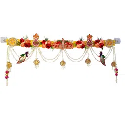 PUFFSMART Red & Yellow Textured Jai Shree Shyam With Flowers & Latkan Bandhanwar Toran image 2