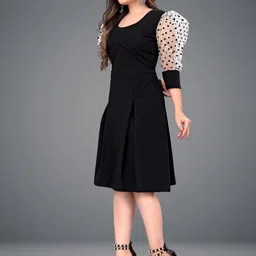 FIXOCRA Women Solid Polka Dots Fit & Flare Dress image 5