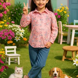 Maaesa Girls Relaxed Fit Floral Printed Spread Collar Cotton Casual Shirt-picture-51