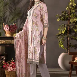 Anouk Women Floral Printed Regular Pure Cotton Kurta with Trousers & Dupatta image 5