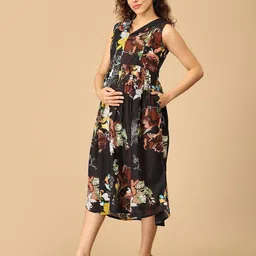 The Mom Store Floral Print Maternity A-Line Midi Dress image 2