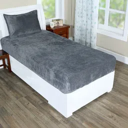 RD TREND Grey Striped 220 TC Single Bedsheet with 1 Pillow Covers-picture-21