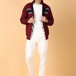 V-Mart Men Mock Collar Colourblocked Cotton Casual Bomber Jacket image 4