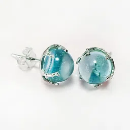 INARI SHINES 925 Sterling Silver Rhodium-Plated Aqua Stone Studded Circular Studs-picture-45