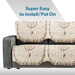 Aura Brown & Beige Printed Cotton Sofa Cover image 5