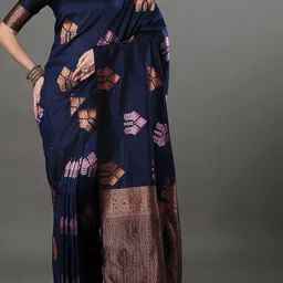 CaniBani Ethnic Motifs Zari Silk Blend Handloom Banarasi Saree image 4