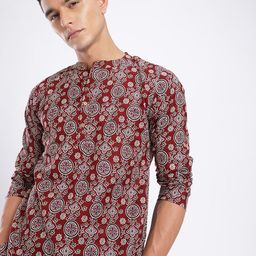 Anouk Rustic Indie Ethnic Motifs Printed Band Collar Kurta-picture-45
