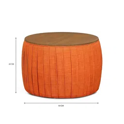 IAAH Orange-Colored & Brown Wooden Pleated Drum-Shaped Coffee Table image 4
