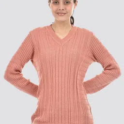 American Eye Cable Knit Self Design V-Neck Ribbed Acrylic Pullover-picture-12