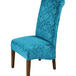 HOKIPO Turquoise Blue Stretchable Velvet Long Back Chair Covers-picture-24