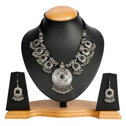 Oxidized Heaven Sterling Silver-Plated Stone Studded & Beaded Jewellery Set-picture-29