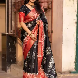 Anouk Rustic Ethnic Motifs Zari Silk Blend Bagru Saree-picture-50