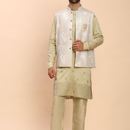 Pro-Ethic STYLE DEVELOPER Men Embroidered Pure Silk Kurta with Trousers With Waistcoat-picture-20