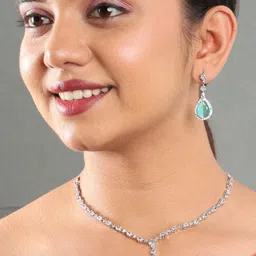 justpeachy Rhodium Plated American Diamond Studded Jewellery Set image 3