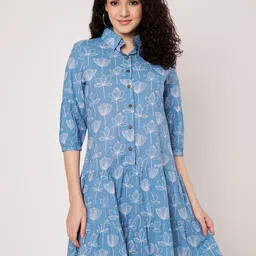 SPARSA Floral Printed Cotton Shirt Dress-picture-29
