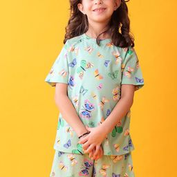Anthrilo Girls Green Cotton Butterfly Sleepwear Shorts Set Night suit-picture-5