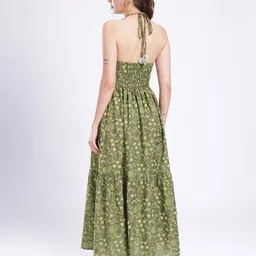 fusion by glitchez Floral Printed Halter Neck A-Line Midi Dress image 4