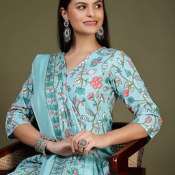 Anouk Rustic Women Floral Printed V-Neck Pure Cotton Kurta with Trousers & Dupatta-picture-28