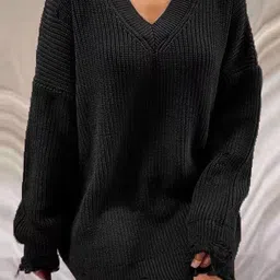 StyleCast Oversized Distressed V-Neck Sweater-image-79