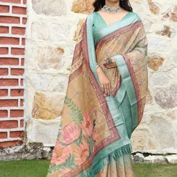 Mitera Floral Printed Zari Saree image 5