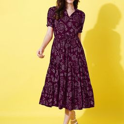 Femvy Ethnic Motifs Printed Fit And Flare Tiered Dress-picture-0