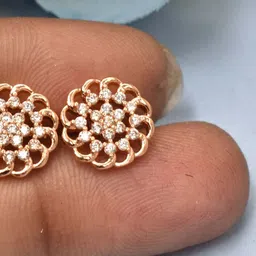 MEIRA JEWELLERY Rose Gold Plated Artificial Stones Studded Floral Shaped Studs image 2
